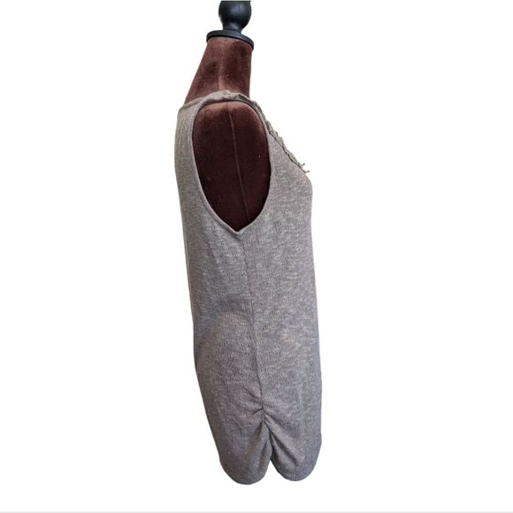 Olivia moon taupe tunic vest cotton blend size M crochet flower collar - Picture 2 of 6